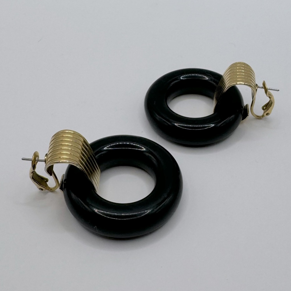 NAPIER Vintage Black & Gold Door Knocker Earrings - Picture 7 of 13
